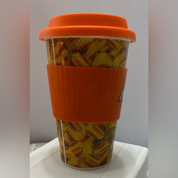 Reese's Peanut Butter Cup 12 oz Ceramic Cup Travel Mug with silicone grip & lid - Picture 2 of 7